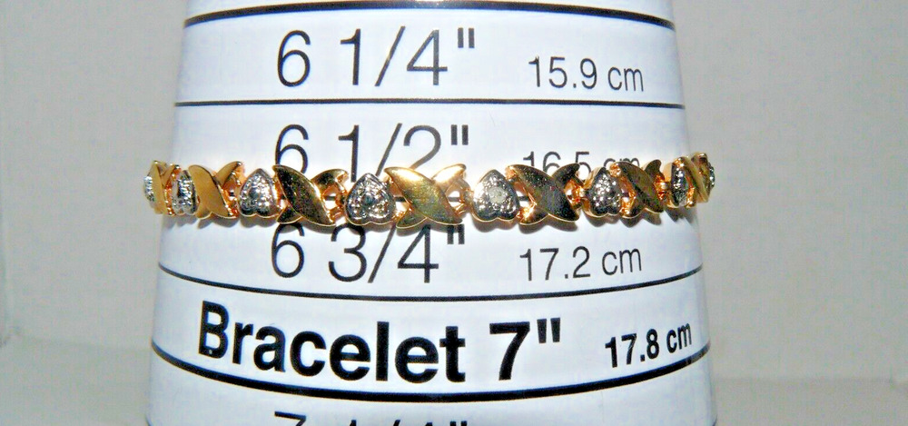 YGP 925 Sterling Silver Tennis Bracelet 6.75" X's and Hearts w Diamond Accts DBJ